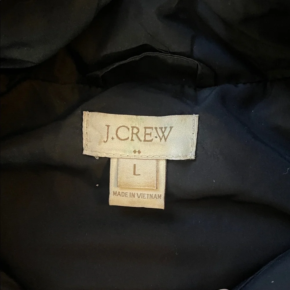 J crew quilted black puffer vest size large casual two way zipper warm cozy
